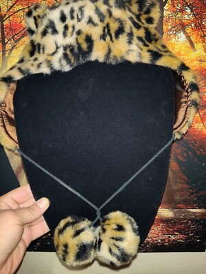 Fashion Faux Fur Winter Warm Leopard Animal Print with Pom  display picture 2