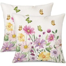 Spring Floral Throw Pillow Covers 18 x 18 Set of 2 Colorful Flowers Multicolor