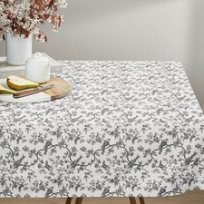 Toile de Jouy Birds Tablecloth Slate Grey Off White Various Size