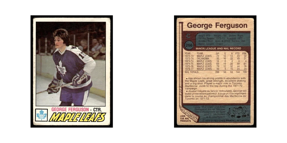 George Ferguson 1977 O-Pee-Chee #266 Toronto Maple Leafs Hockey Card EX - Image 3 of 3