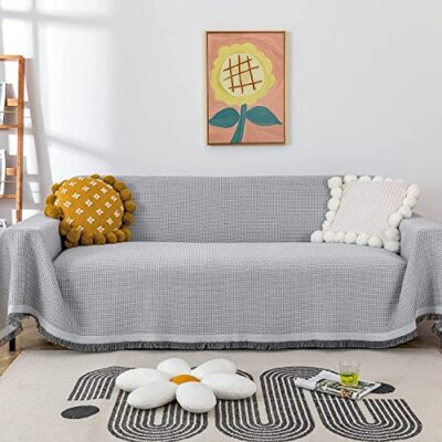 Großer Waffelüberwurf - graue Decke mit Quasten für Sofa, Bett, Wärme 