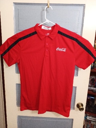 トップス Coca-Cola WEAVE STRIPE S/S POLO Coca-Cola Polo Shirt Size Large Red Polyester Unifirst Unisport