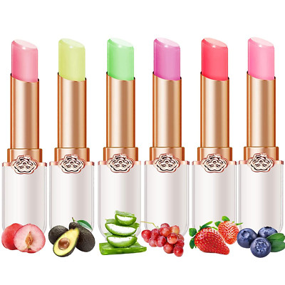 6 Packs Jelly Lipstick Set, Fruit Color Change Lip Balm Set, Peach Aloe Vera Str