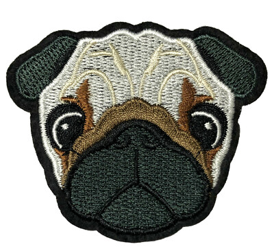 Pug Dog Face Patch Embroidered Iron-On Applique Canine Pet Best - Main Image