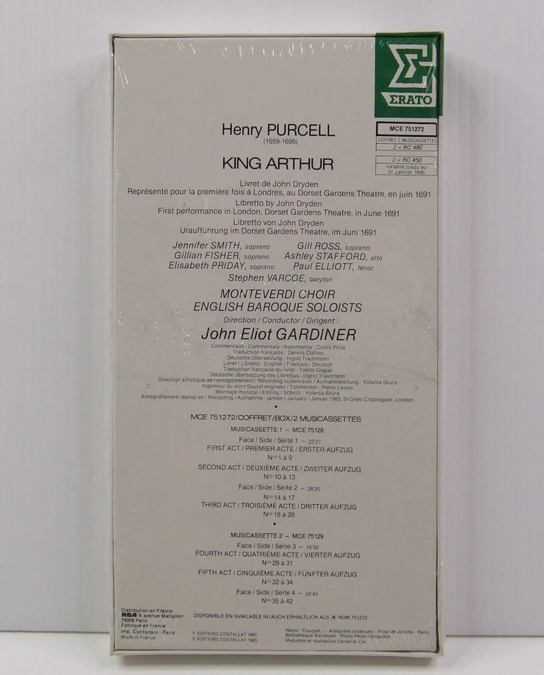 Henry Purcell - King Arthur (2 Cassette Box Set, 1985 Erato) The British Worthy - Image 2 of 4