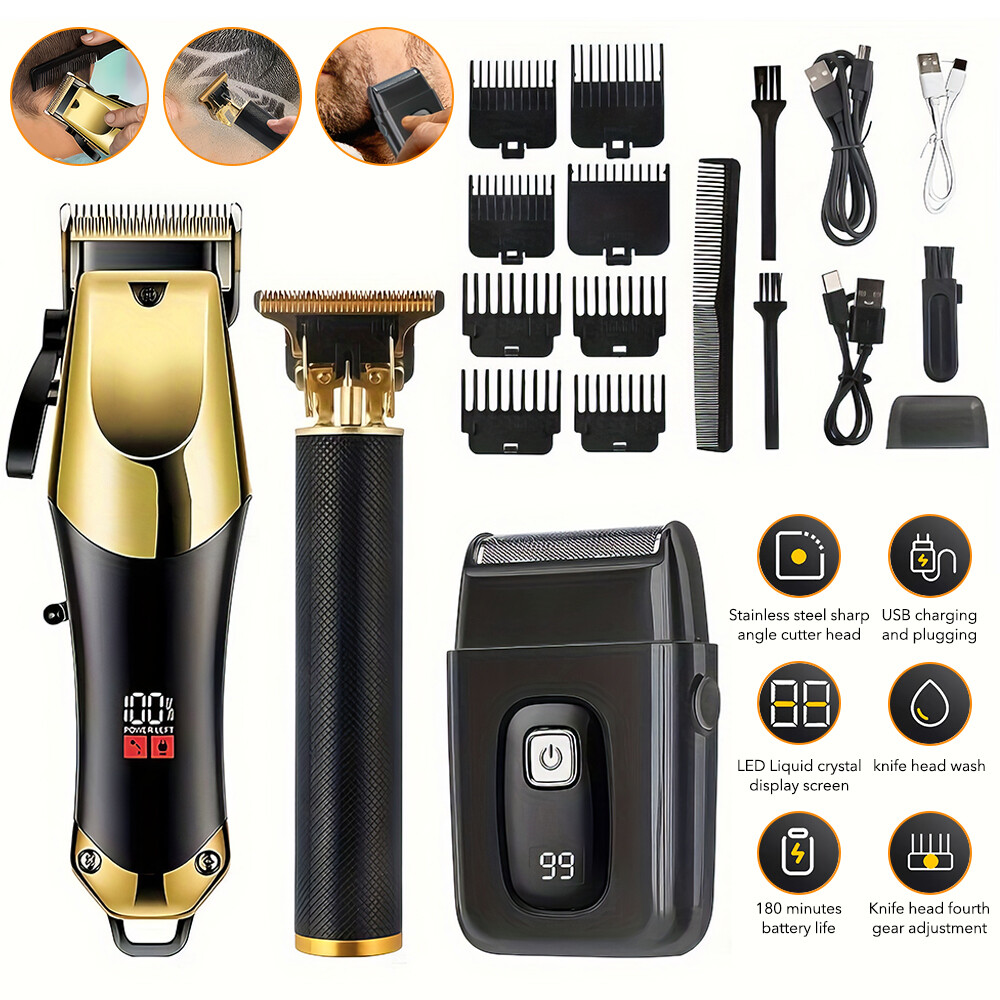 Cordless Professional Hair Clippers Trimmer Kit Men Cutting 