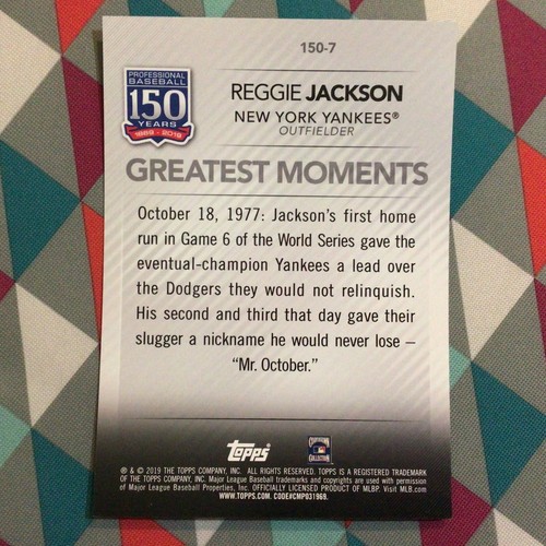#7 Reggie Jackson 5x7 HOF 03/10 made Gold 2019 Topps 150 Years Greatest moments - Picture 2 of 2