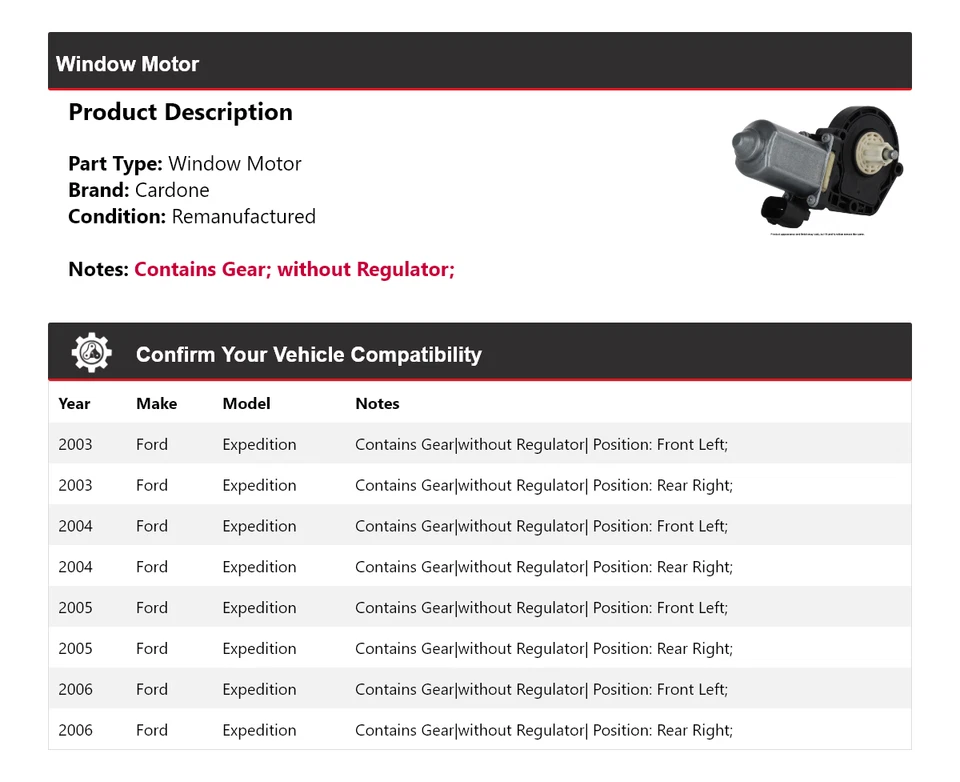 Motor de janela Cardone 2004 2005 Ford Expedition 2003-2006 - Imagem 2 de 4