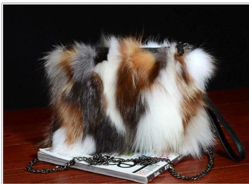 Womens Fashion Real Fur Leather Purse Shoulder Strap Chain Handbag Bag - Picture 2 of 17
