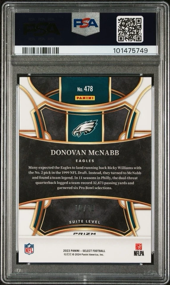 2023 Panini Select Donovan McNabb #478 Gold Prizm 10/10 Suite Level PSA 10 Eagle - Image 2 of 3