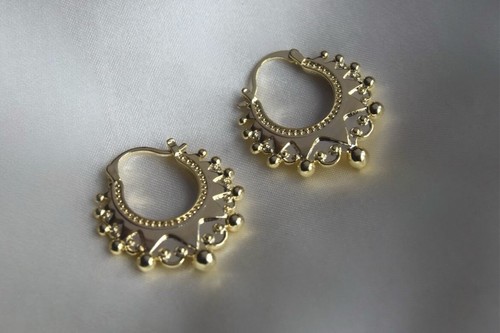 SMALL SIZE VICTORIAN 9CT GOLD SPIKED GYPSY CREOLE EARRINGS GOLD FILLED - Picture 2 of 5