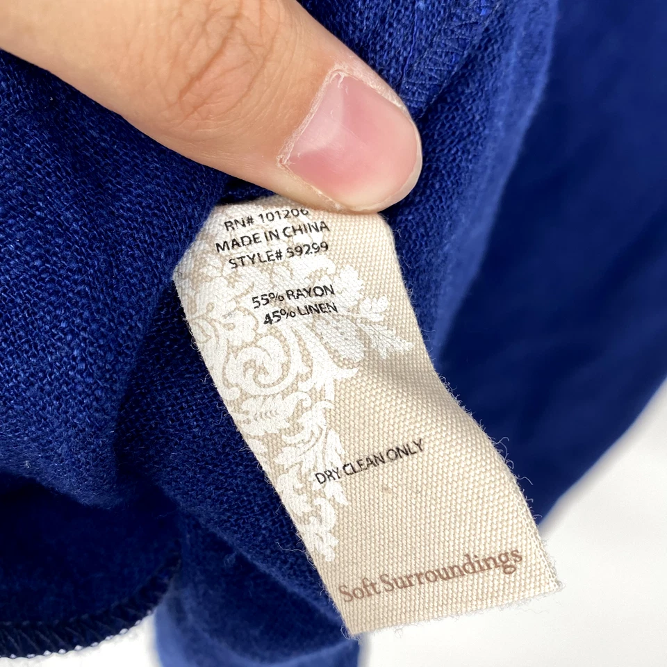 Мягкое окружение 1 X холодные плечи богемное пляжный синий верх карманы льняная смесь - Изображение 4 из 4