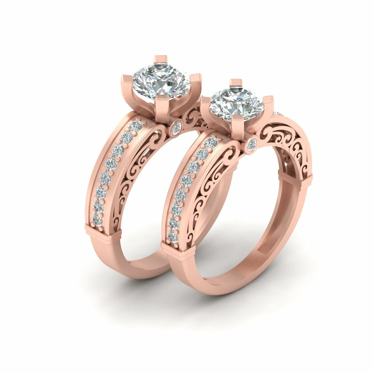 Simulated White Diamond Filigree Matching Couple Lesbian Rings