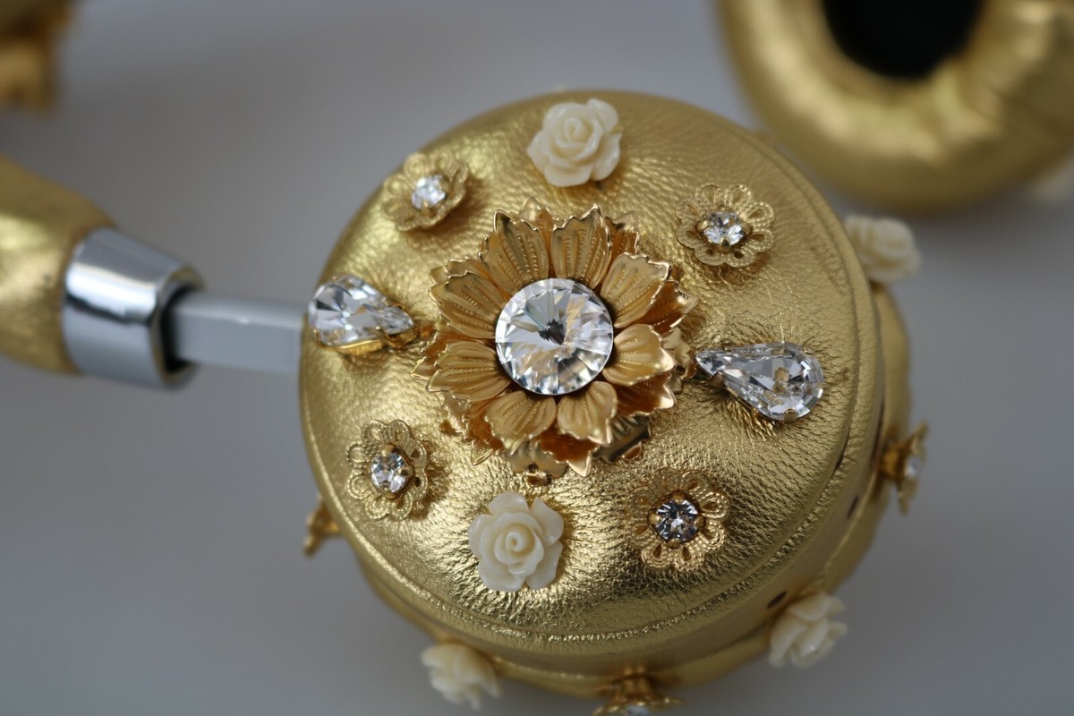 DOLCE & GABBANA Headphones Leather Gold Floral Crystal Angel