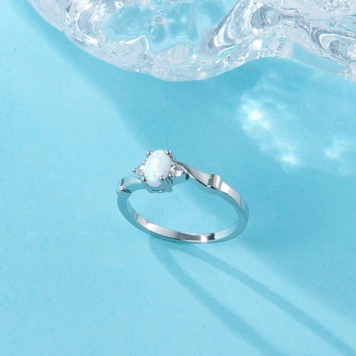 Hawaiian White Opal Cute Rings Sliver Fire Opal Rings For Women Girls - 第 6/7 張圖片