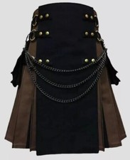 Men's Scottish Black and Brown Cargo Utility Kilt Modern Hybrid Cotton Kilt