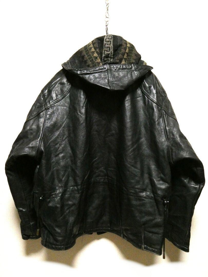 ジャケット・アウター leather hoodie jacket fireman 1990s Fireman Clasp Black Leather Jacket Drop this Saturday