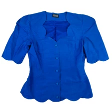 Vintage 80's Electric Blue Button Up Top by What's Next? Womens Small