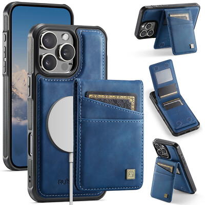 Fr iPhone 12 13 14 15 16 Pro Max Magnetic Leather Wallet Case w/ Card Slot stand
