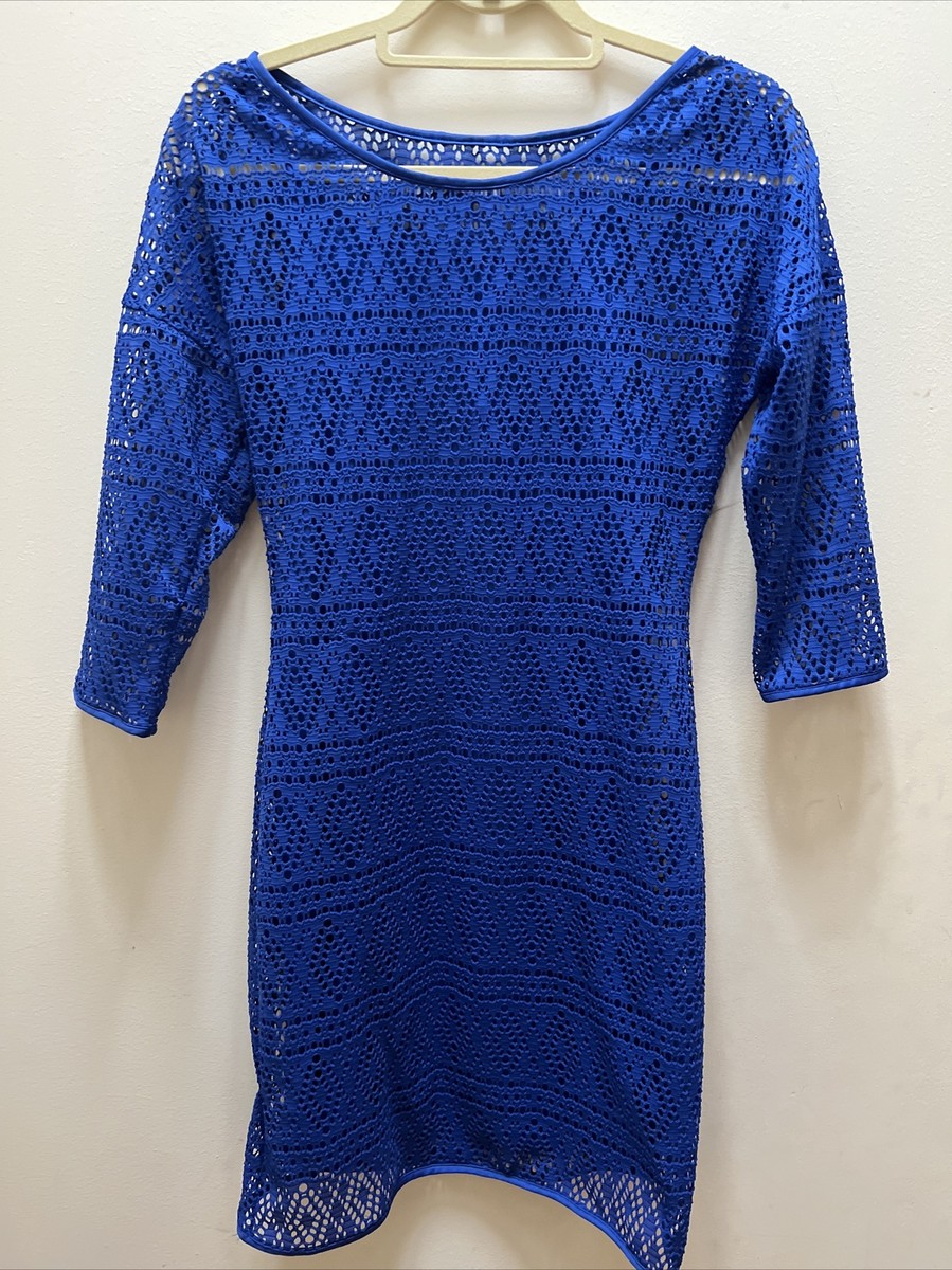 royal blue express dress Express Royal Blue Satin Wrap Front Long Sleeve Mini Dress M