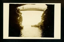 Real photo postcard RPPC Building architecture bridge over water Vintage