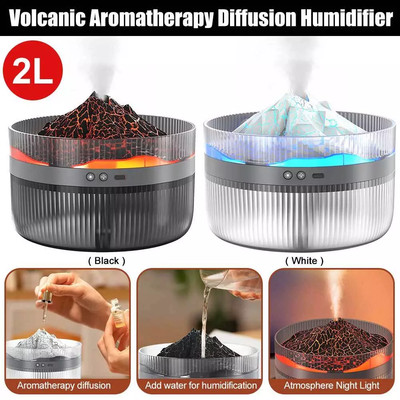 2L Large Capacity 2 Color LED Mood Simulation Volcano Flame Light Humidifier US