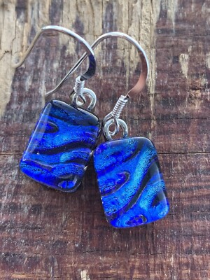 Dichroitische Glas Ohrringe Handarbeit Cornwall Türkis Blau Ozean Strom