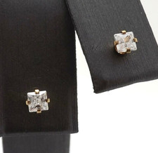 14k Gold Princess Cut April Birthstone Piercer Stud Earrings Piercing Child