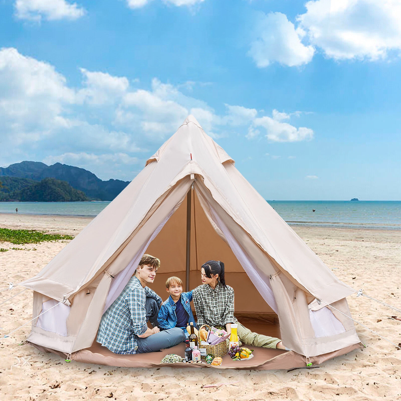 Glamping Tent Canvas Bell Tent Waterproof Camping & Glamping 4 Season Yurt 3M