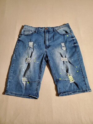 GS-115 Men's Distressed Paint Splatter Jean Shorts Size 34