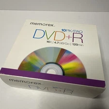 Memorex DVD+R 16X 4.7GB 120Min 10PK Jewel Cases New Unopened DVDR