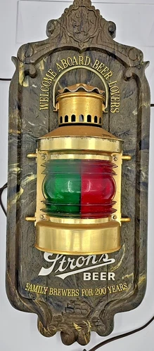 Vintage Stroh's Beer Sign Light Up Lantern Nautical Bar Advertising Decor Works