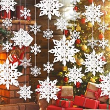 30pcs Hanging Snowflake Decorations, 3D Paper Snowflakes Ornaments, Large White