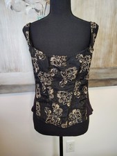 Fredericks of Hollywood Corset 38 Black Gold Beads Sequin Satin Tie EUC