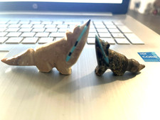 Vintage Zuni Stone Carved Coyote Fetish Figure Set Momma  Baby