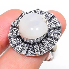 Rainbow Moonstone 925 Sterling Silver Gemstone Handmade Jewelry Ring 8" NS 20614