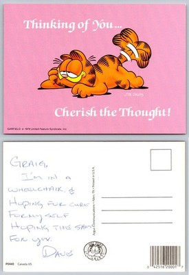 Vintage Garfield Postcard Thinking of You Cherish the Thought 1978 Argus