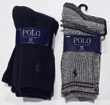 2 New Packs Boys Ralph Lauren POLO Navy Blue Grey Calf Socks 9-11  5 Socks 