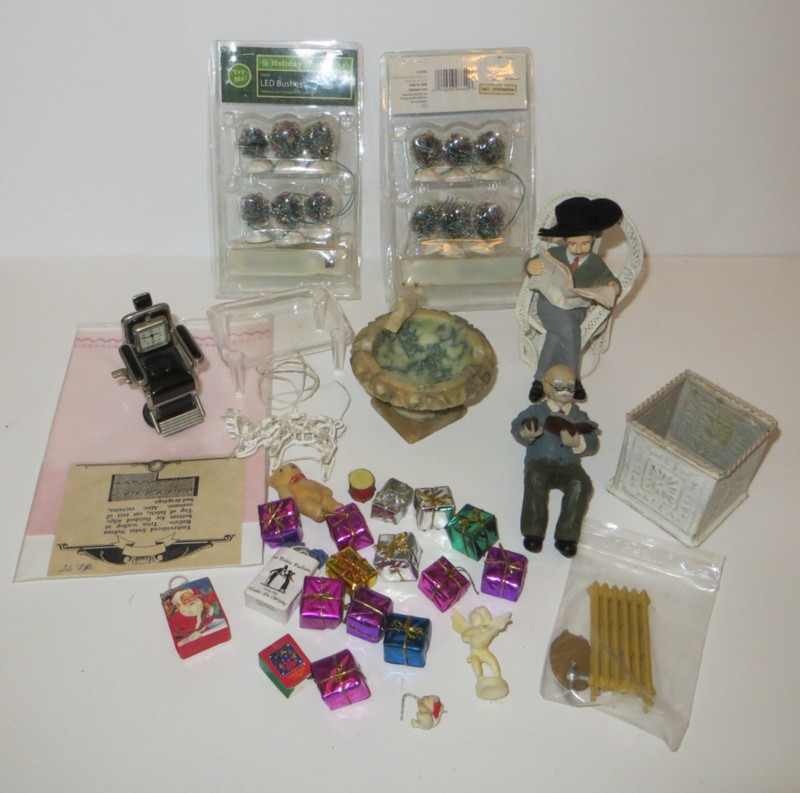 Vintage Dollhouse LED Bushes NIP Christmas Gifts Barber Chair Pond 2 Men People