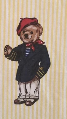 Vintage Ralph Lauren Polo Teddy Bear Yellow Striped FITTED Sheet