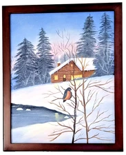 Artist Signed R. Gerard Oil Painting on Canvas Winter Scene Framed 22 x 18 in.