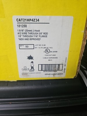 50Pk nVent Caddy CAT21HP4Z34 1 5/16'' J-Hook to 1/4'' Threaded Rod (181258)