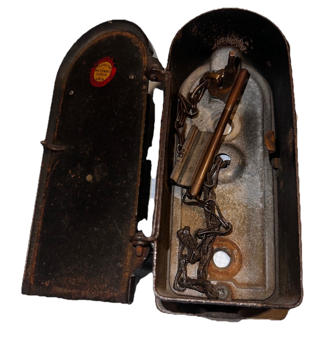 Vintage DETEX Watch Clock Corp Watchman’s Station Box #16 w/ #16 Key on Chain