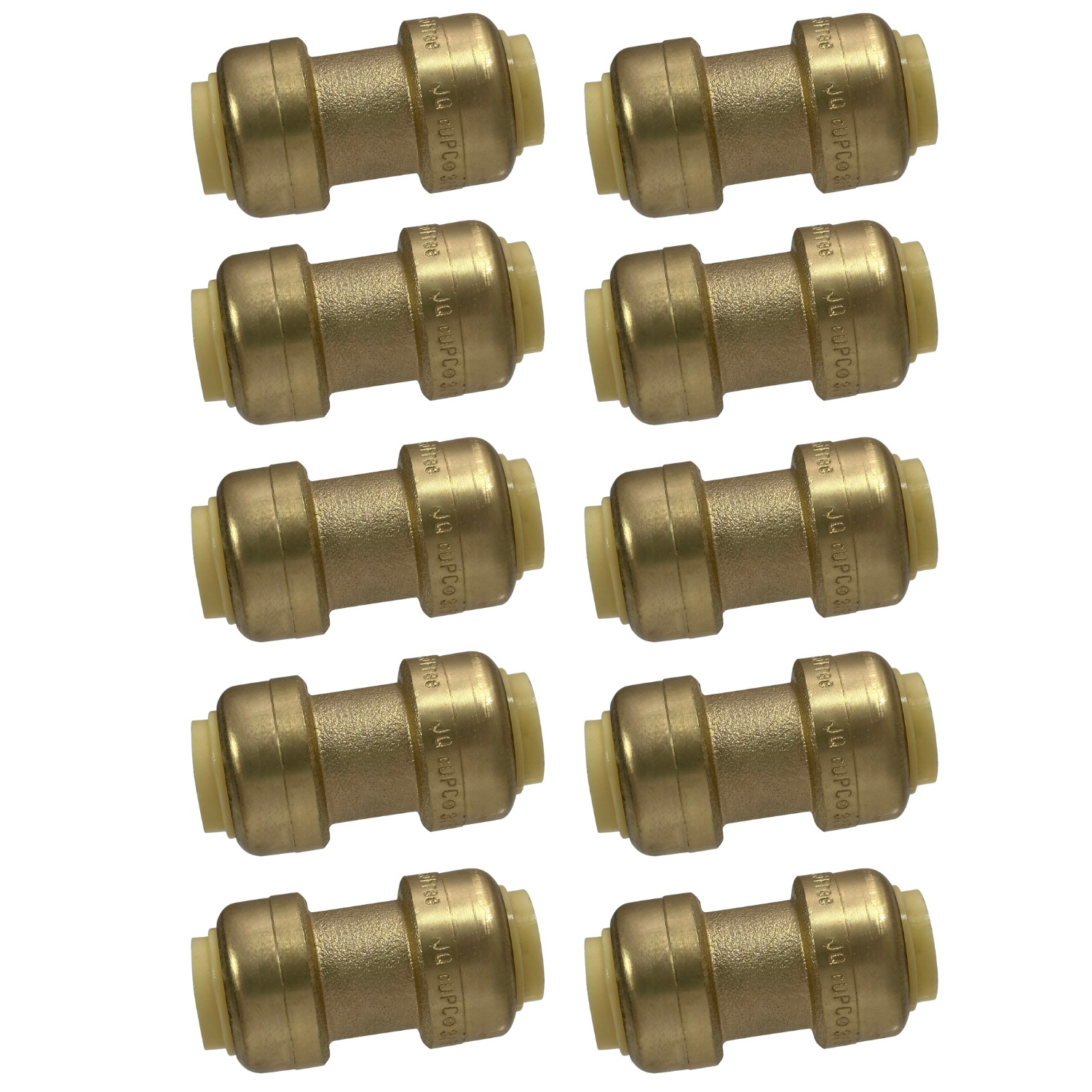 10 Pack XFITTING 3/8" X 3/8" Push Fit Coupling- Lead Free Brass