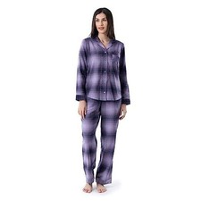 womens Long Sleeve Flannel Top and Pant Pajama Set 3X Lilac Ombre Plaid