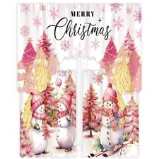 Christmas Kitchen Curtains 3 Piece Set Pink Snowman Window Curtains and Valan...