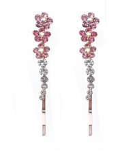 2 Pcs Rhinestones Bobby Pin with Small Flower Crystal Metal Colorful Hair Pink