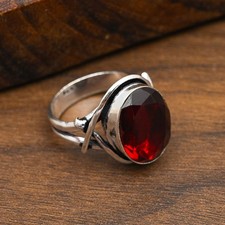 Red Garnet Gemstone 925 Sterling Silver Handmade Ring Jewelry For Wedding Gift