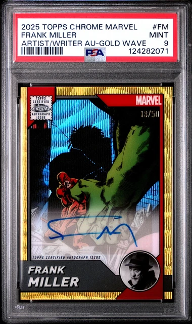 2025 Topps Chrome Marvel Comic Frank Miller Gold Wave Refractor Auto /50 PSA 9