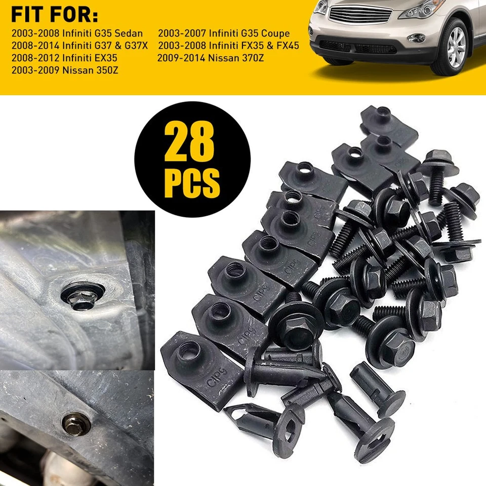 28/56x Protector Motor Coche Cuerpo Salpicaduras Tornillos Tornillo Tuerca Guardabarros Parachoques Clip Remache Foto 2 de 4